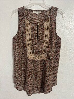 Daniel Rainn Women's Sleeveless Top Size S Abstract Print crochet trim  #172